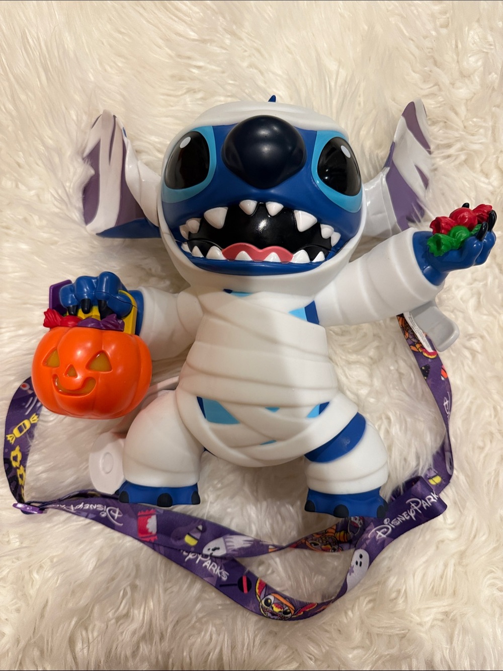 Disney Blue & White Stitch Mummy Trick-or-Treat Figure with Orange Pumpkin